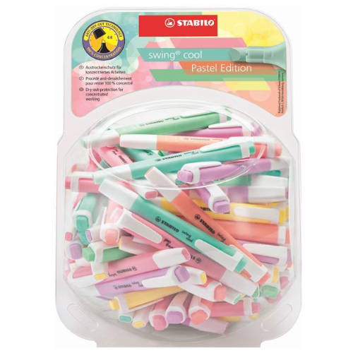 [9153914] STABILO - Rotulador fluorescente swing cool pastel expositor bombonera de 100 unidades colores surtidos (Ref. 275/100-8-1)