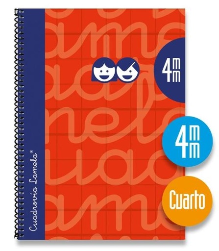 [1133944] LAMELA - Cuaderno espiral 4º Rojo 80 h cuadrícula 3 (Ref.7CTE004R)