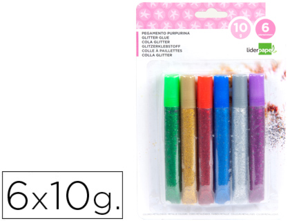 [2058296] LIDERPAPEL - PURPURINA PEGAMENTO FANTASIA COLORES METALICOS BLISTER DE 6 UNIDADES DE 10 GR (Ref.PU14)