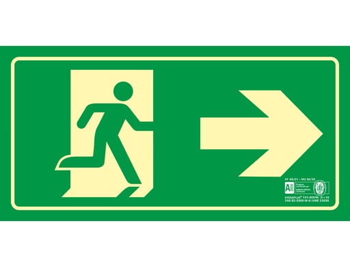 [2076048] SYSSA - PICTOGRAMA SEÑAL DE SALIDA EMERGENCIA FLECHA DERECHA EN PVC FOTOLUMINISCENTE 320X160 MM (Ref.9015F)