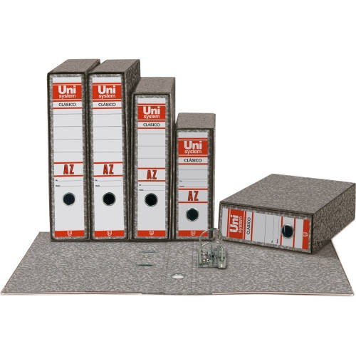 [9935555] UNISYSTEM - ARCHIVADOR palanca CLASICO CARTON sin RADO 4º APAISADO 65mm GRIS (Ref.7359071)