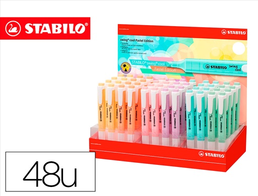 [9153915] STABILO - Rotulador fluorescente swing cool pastel expositor de 48 unidades colores surtidos (Ref. 275/48-8-1)