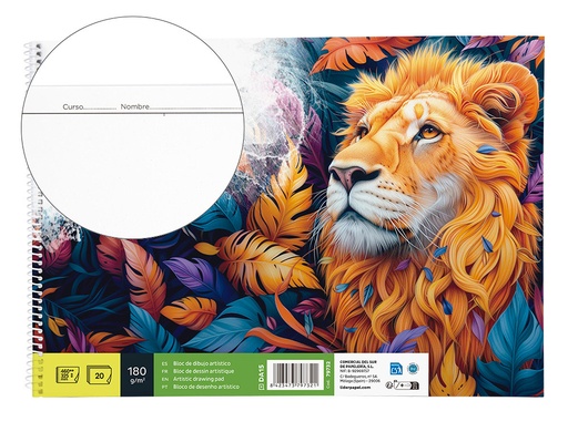 [2079732] LIDERPAPEL - BLOC DIBUJO LINEAL ESPIRAL 460X325MM 20 HOJAS 180 G/M2 CON RECUADRO (Ref.DA15)
