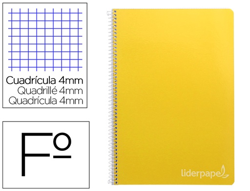[2009791] LIDERPAPEL - Cuaderno espiral folio witty tapa dura 80h 75gr cuadro 4mm con margen color amarillo (Ref. BV01)