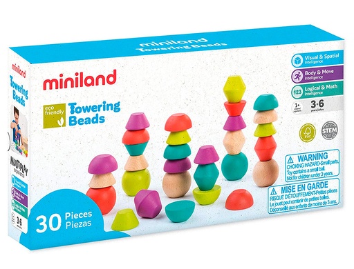 [9159411] MINILAND - Juego towering beads piezas de maderas para trabajar la logica (Ref. 94051)