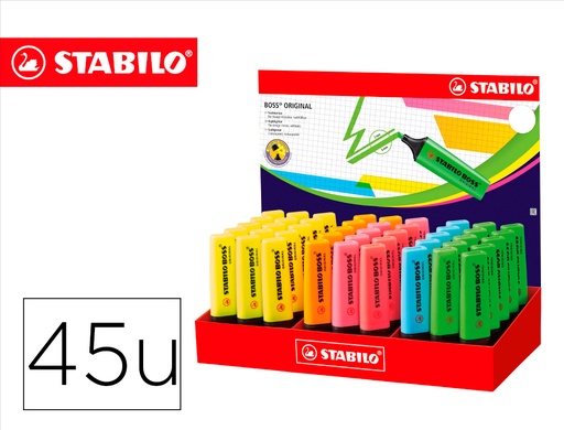 [9152086] STABILO - Rotulador boss fluorescente 70 expositor de 45 unidades colores surtidos (Ref. 70/45-1)