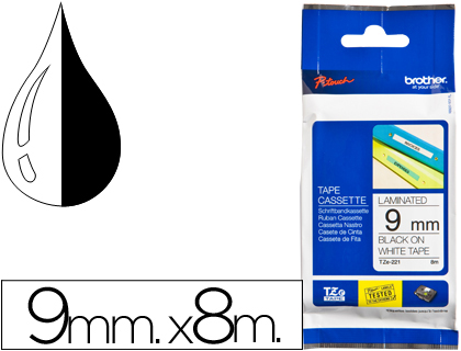 [9026810] BROTHER - Cinta Rotuladora 8m 9mm Negro/Blanco (Ref.TZe221)