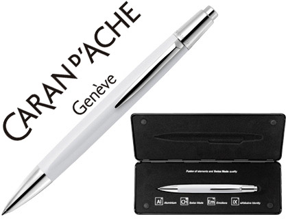 [2076353] CARAN D'ACHE - BOLIGRAFO ALCHEMIX CUERPO LACA BLANCA ADORNOS CROMADOS BRILLANTE CON ESTUCHE PUNTA MEDIA (Ref.4880-001)