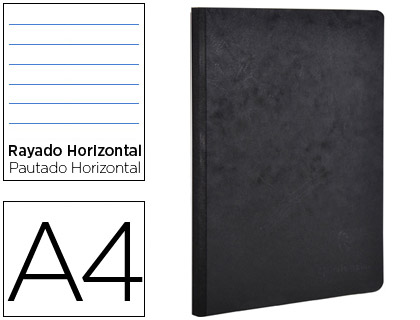 [2078616] CLAIREFONTAINE - LIBRETA AGE-BAG TAPA CARTULINA LOMO COSIDO RAYADO HORIZONTAL 96 HOJAS COLOR NEGRO 210X297 MM (Ref.791461C)