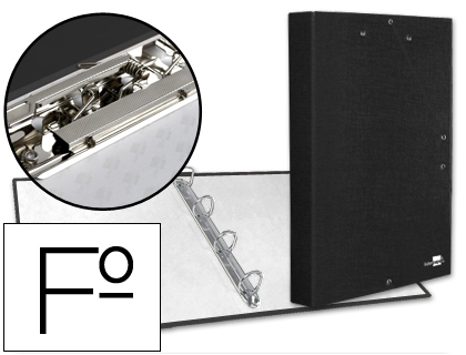 [2025309] LIDERPAPEL - CARPETA DE 4 ANILLAS 25MM REDONDAS FOLIO Cartón FORRADO PAPER COAT NEGRA CON MINICLIP Y SOLAPAS (Ref.CA09)