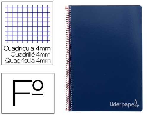 [2009793] LIDERPAPEL - Cuaderno espiral folio witty tapa dura 80h 75gr cuadro 4mm con margen color azul marino (Ref. BV02)