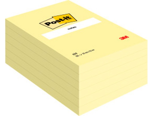 [9029390] POST-IT - Notas adhesivas Gran formato 100h Amarillo 102x152mm (Ref.FT510010612)