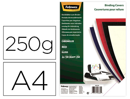[2155184] FELLOWES - Pack de 100 Portadas Chromolux Rojo A4 250 Gr. (Ref.5378303)
