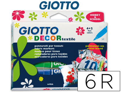 [2043749] GIOTTO - ROTULADOR DECOR TEXTILE PARA CAMISETAS 6 COLORES (Ref.494800)