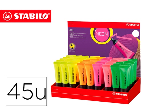 [9152085] STABILO - Rotulador fluorescente 72 neon expositor de 45 unidades colores surtidos (Ref. 72/45-1)