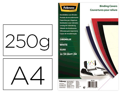 [2155182] FELLOWES - Pack de 100 Portadas Chromolux Blancas A4 250 Gr. (Ref.5378006)