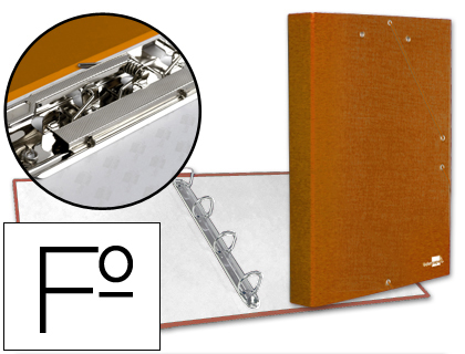 [2026428] LIDERPAPEL - CARPETA DE 4 ANILLAS 25MM REDONDAS FOLIO Cartón FORRADO PAPER COAT NARANJA CON MINICLIP Y SOLAPAS (Ref.CA13)