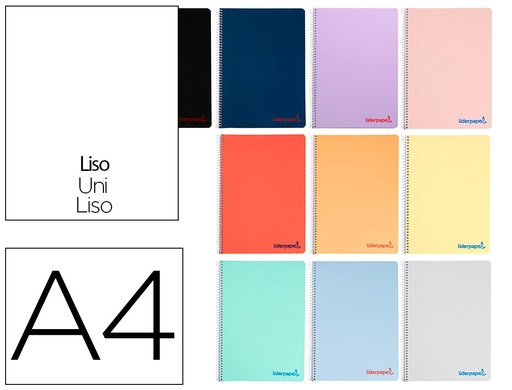 [2010751] LIDERPAPEL - Cuaderno espiral A4 wonder tapa plastico 80h 90 gr liso colores surtidos (Ref. TH66)