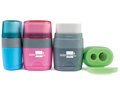 [2075047] LIDERPAPEL - Sacapuntas/Afilalapices PLASTICO 2 USOS CON GOMA (Ref.ER11)