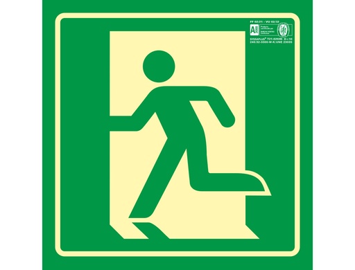 [2076043] SYSSA - PICTOGRAMA SEÑAL DE SALIDA DE EMERGENCIA IZQUIERDA EN PVC FOTOLUMINISCENTE 224X224 MM (Ref.9050F)