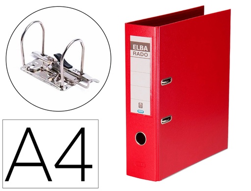 [9022821] ELBA - Archivador de Palanca Rado Plast A4 Lomo 80mm Rojo (Ref.100022630)