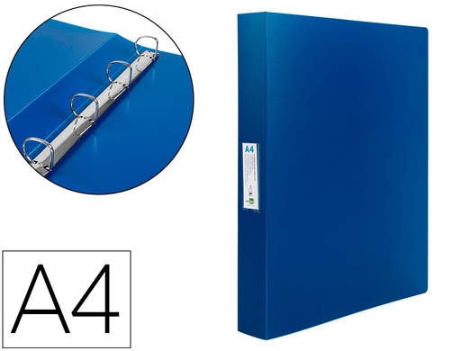 [2025626] LIDERPAPEL - CARPETA 4 ANILLAS 25 MM MIXTAS 43432 POLIPROPILENO DIN A4 AZUL SERIE FROSTY (Ref.CA60)