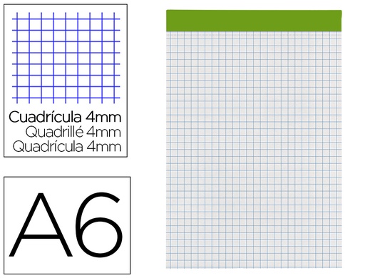 [2070014] LIDERPAPEL - BLOC NOTAS CUADRO 4 MM A6 80 HOJAS 60 G/M2 PERFORADO SIN TAPA (Ref.BN17)