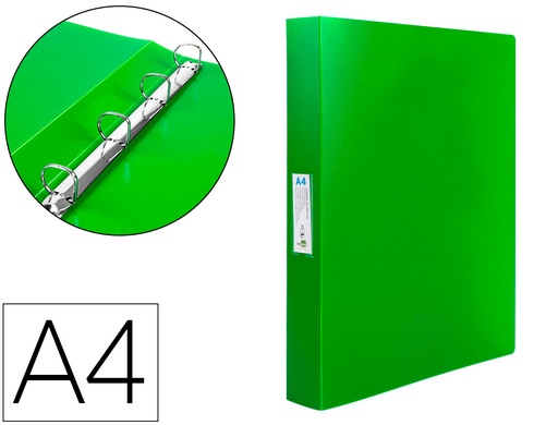 [2025627] LIDERPAPEL - CARPETA 4 ANILLAS 25 MM MIXTAS 43433 POLIPROPILENO DIN A4 VERDE SERIE FROSTY (Ref.CA61)