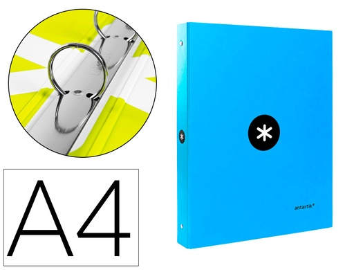 [2063728] LIDERPAPEL - CARPETA ANTARTIK A4 FORRADA 4 ANILLAS 25 MM REDONDAS COLOR AZUL (Ref.KA41)