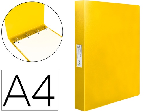 [2010894] LIDERPAPEL - Carpeta 4 anillas 25 mm mixtas polipropileno din A4 amarillo fluor opaco (Ref. CH32)