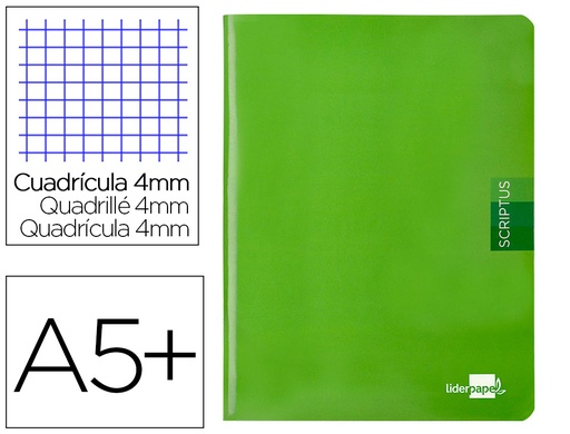 [2050372] LIDERPAPEL - LIBRETA SCRIPTUS A5 48 HOJAS 90G/M2 CUADRO 4MM CON MARGEN COLOR VERDE (Ref.LB29)