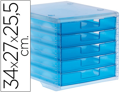 [2049301] Q-CONNECT - FICHERO CAJONES DE SOBREMESA 340X270X255 MM APILABLES 5 CAJONES AZUL MAR TRANSLUCIDO (Ref.KF18421)
