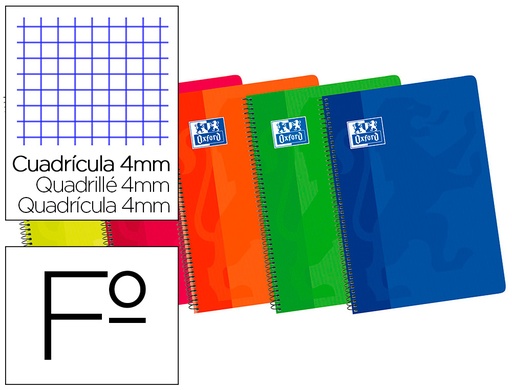 [9049367] OXFORD - Cuaderno espiral School 80h Folio Cuadricula 4x4 Surtido (Ref.100430171)