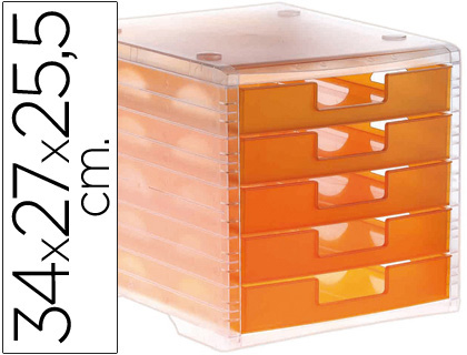 [2049300] Q-CONNECT - FICHERO CAJONES DE SOBREMESA 340X270X255 MM APILABLES 5 CAJONES NARANJA MANDARINA TRANSLUCIDO (Ref.KF18422)