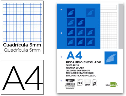 [2032186] LIDERPAPEL - BLOC ENCOLADO CUADRO 5MM GRIS A4 APAISADO 100 HOJAS 70 G/M2 (Ref.BR02)