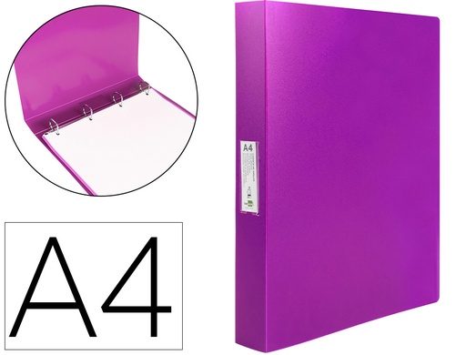 [2010896] LIDERPAPEL - Carpeta 4 anillas 25 mm mixtas polipropileno din A4 lavanda opaco (Ref. CH34)