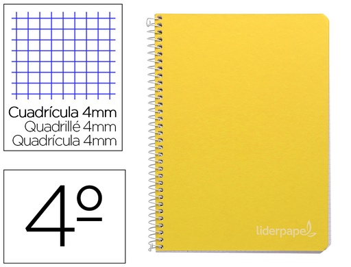 [2009780] LIDERPAPEL - Cuaderno espiral cuarto witty tapa dura 80h 75gr cuadro 4mm con margen color amarillo (Ref. BC81)