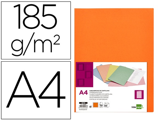 [2029028] LIDERPAPEL - SUBCARPETA A4 NARANJA INTENSO 185G/M2 (Ref.SC16)
