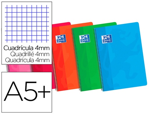 [9049368] OXFORD - Cuaderno espiral 80h 4º Cuadricula 4x4 Surtido (Ref.100430166)