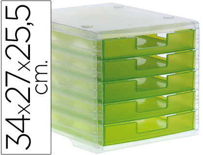 [2049299] Q-CONNECT - FICHERO CAJONES DE SOBREMESA 340X270X255 MM APILABLES 5 CAJONES VERDE KIWI TRANSLUCIDO (Ref.KF18423)
