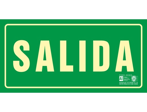 [2076046] SYSSA - PICTOGRAMA SEÑAL DE SALIDA EN PVC FOTOLUMINISCENTE 297X105 MM (Ref.9030F)