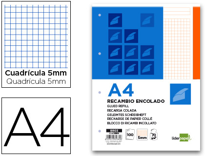 [2032385] LIDERPAPEL - BLOC ENCOLADO CUADRO 5MM NARANJA A4 APAISADO100 HOJAS 70 G/M2 (Ref.BR03)