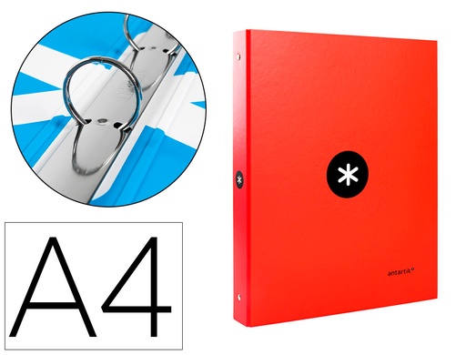 [2063839] LIDERPAPEL - CARPETA ANTARTIK A4 FORRADA 4 ANILLAS 25 MM REDONDAS COLOR ROJO (Ref.KA45)
