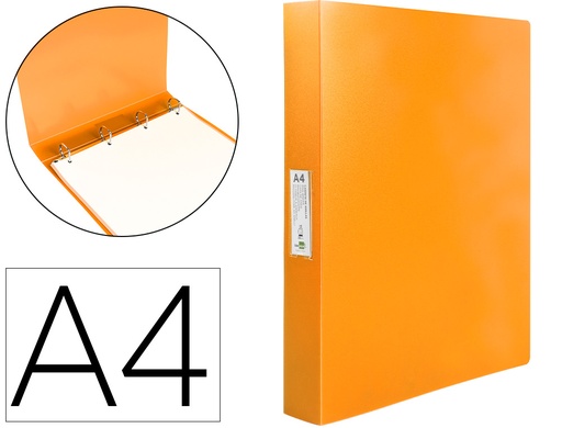 [2010895] LIDERPAPEL - Carpeta 4 anillas 25 mm mixtas polipropileno din A4 naranja fluor opaco (Ref. CH33)