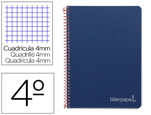 [2009782] LIDERPAPEL - Cuaderno espiral cuarto witty tapa dura 80h 75gr cuadro 4mm con margen color azul marino (Ref. BC82)