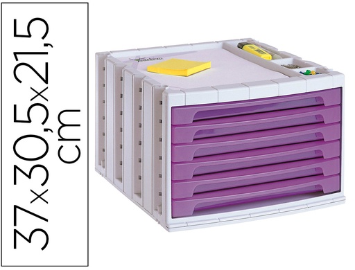 [2043585] LIDERPAPEL - FICHERO CAJONES DE SOBREMESA Q-CONNECT 37X30,5X21,5 CM BANDEJA ORGANIZADORA SUPERIOR 6 CAJONES VIOLETA TRANSLUCIDO (Ref.FM17)