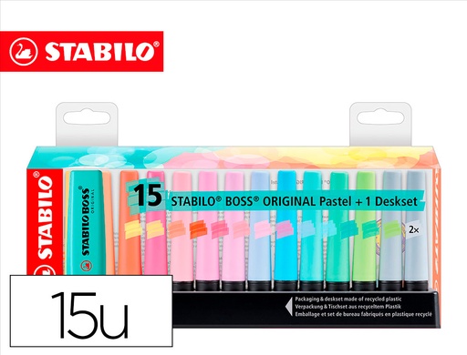 [2161922] STABILO - Rotulador boss fluorescente 70 pastel deskset estuche de 15 unidades colores surtidos (Ref. 7015-02-5)