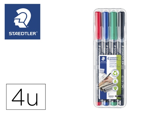 [9078085] STAEDTLER - Marcador permanente Lumocolor Estuche 4ud Trazo 0,6mm Punta fina Colores surtidos (Ref.318 WP4)