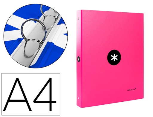[2063840] LIDERPAPEL - CARPETA ANTARTIK A4 FORRADA 4 ANILLAS 25 MM REDONDAS COLOR ROSA (Ref.KA46)