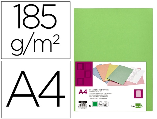 [2029027] LIDERPAPEL - SUBCARPETA A4 VERDE INTENSO 185G/M2 (Ref.SC20)